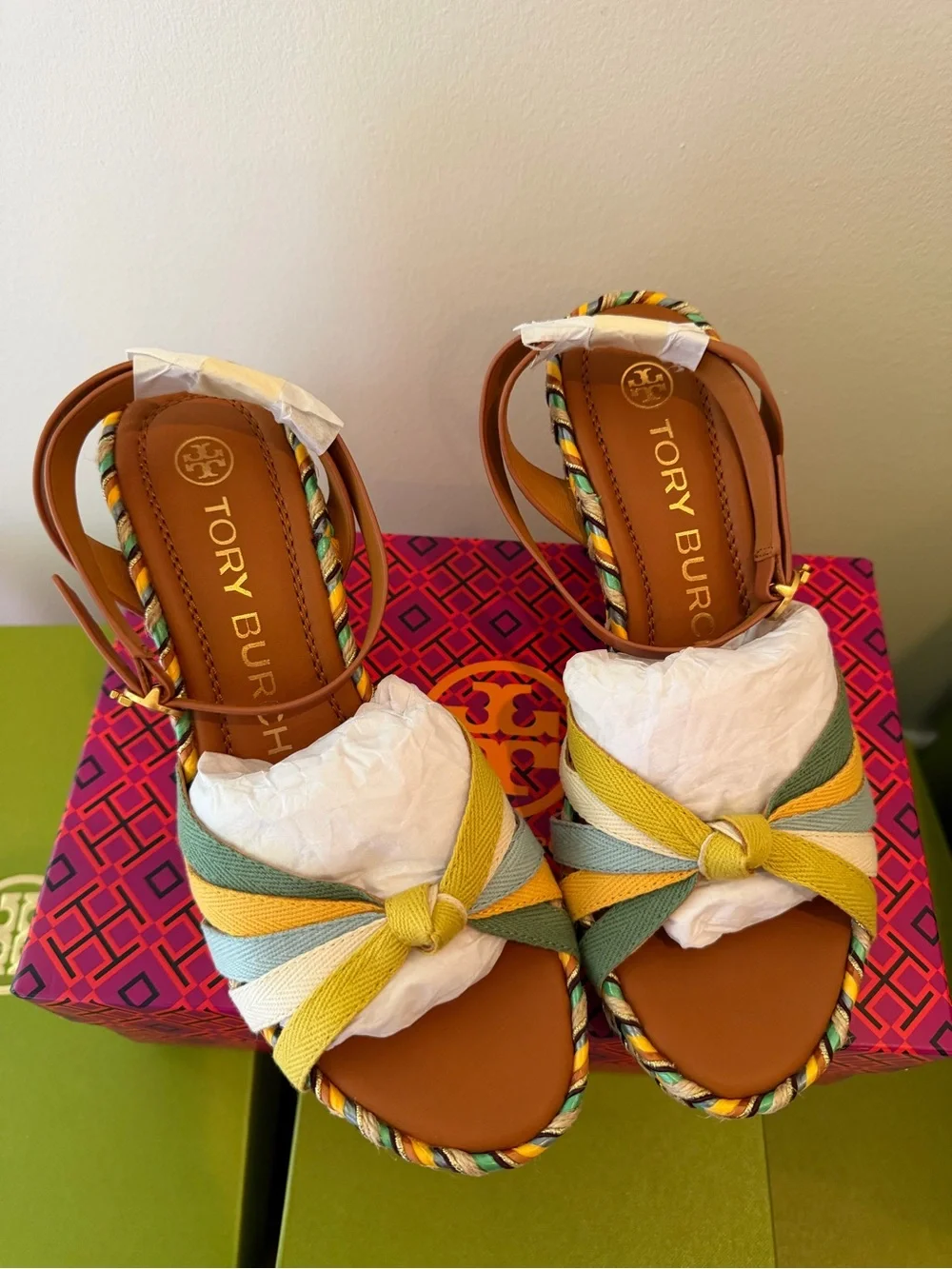 Tory Burch Multicolor Braided Knot Wedge Sandals